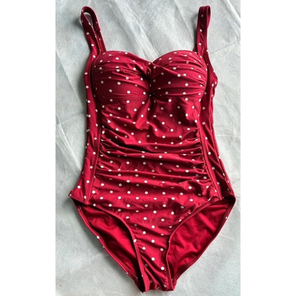 Niptuck Swim Red White Polka Dot One Piece Swimsuit Size 6 Multi Fit Cup